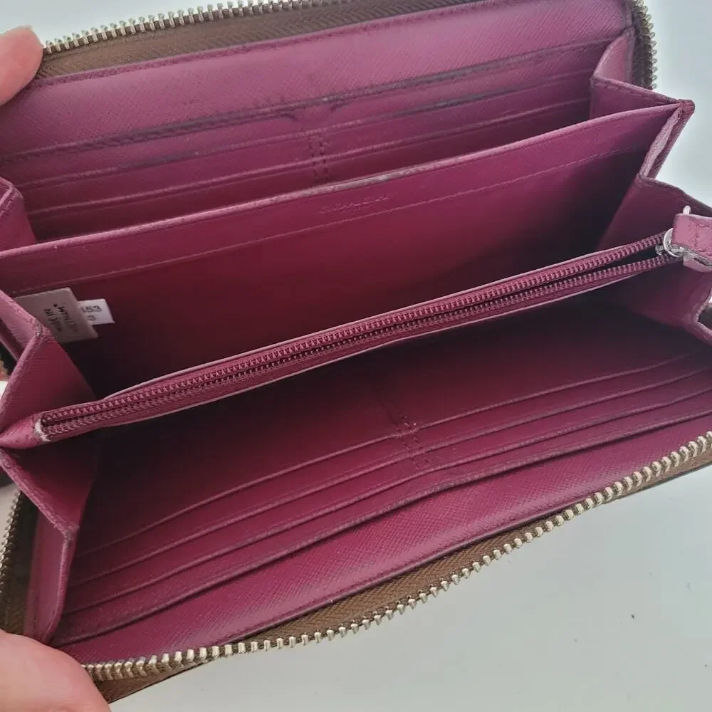 Coach Crossgrain Wallet Brown Zip Around Large Clutch‎ Accordion Classic Fair